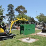 Mini-Excavator working with LITE guard Grave Shoring Panel
